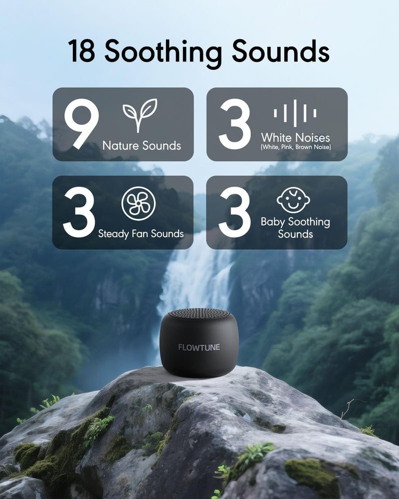 FLOWTUNE Sound Machine White Noise Machine for Baby Adults, Mini Portable Sound Machine for Travel, 6H Timer, 18 Soothing Sleep Sounds Gift (Black) - Image 2
